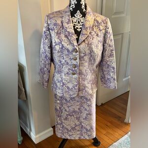 TAHARI ARTHUR LEVINE LUXE Purple Brocade Blazer & Skirt Set Lined Elegant Sz 16